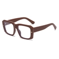 Retro square thick frame sunglasses in dark brown with decorative metal rivets - Tea Frame