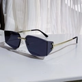 Frameless geometric sunglasses with blue-grey lenses and slim gold metal temples - Solid Grey