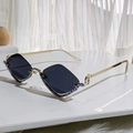 Chic gold metal geometric sunglasses with gradient rhinestones and dark lenses - Solid Grey