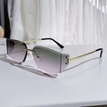 Fashionable rimless square sunglasses with gradient green to purple lenses and gold metal temples - Green to Pink Gradient