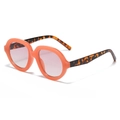 Retro oversized round sunglasses with coral orange frames and leopard print temples - Pink Frame Gradient Pink Lens