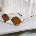Vintage rhombus semi-rimless sunglasses with brown crystals and golden metal frame - Transparent Tea