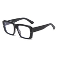 Classic retro black thick square frame sunglasses with metal rivet details and blue lenses - Black Tortoise Frame