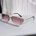Chic rimless square sunglasses with purple gradient lenses and gold metal arms - Gradient Light Brown