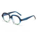 Fashionable oversized round sunglasses with blue green gradient frames and abstract patterns - Blue Hawksbill Frame