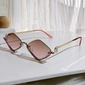 Pink gradient diamond-encrusted semi-rimless sunglasses with gold music note metal arms - Tea Pink Gradient