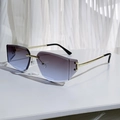 Chic rimless square sunglasses with purple-blue gradient lenses and gold frames - Brown Blue Gradient