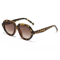 Retro Oversize-Rundsonnenbrille mit Schildpatt-Rahmen und braunen Verlaufsgläsern - Leopardenrahmen Verlaufstee-Linsen