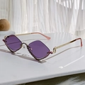 Purple rimless diamond sunglasses with gold metal temples and crystal trim - Amethyst
