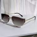 Frameless geometric sunglasses with brown gradient lenses and slim golden metal temples - Gradient Brown Grey