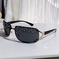 Frameless rimless sunglasses with grey gradient lenses and silver rhinestone accents - Solid Grey