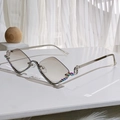Diamond-shaped rimless sunglasses with colorful rhinestones and silver metal temples - Gradient Grey