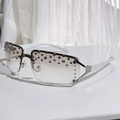 Frameless tan gradient sunglasses with purple rhinestones and white temples - Double Light Grey