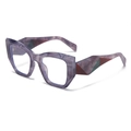 Lunettes œil de chat monture marbre violet avec branches géométriques bicolores - Monture Marbrée Violette (Verre Clair)