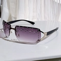 Fashionable rimless sunglasses with purple gradient lenses and silver rhinestone accents - Gradient Grey