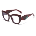 Lunettes œil de chat bordeaux géométriques avec branches à blocs colorés - Monture Rouge Foncé (Verre Clair)