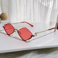 Fashionable red diamond-encrusted half-frame sunglasses with golden metal geometric frames - Transparent Pink
