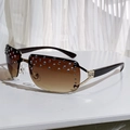 Chic rimless oversized sunglasses with brown gradient lenses and rhinestone accents - Gradient Tea