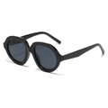 Klassische übergroße runde schwarze Sonnenbrille mit glänzendem Rahmen im Retro-Look - Schwarzer Rahmen Schwarz Graue Gläser