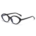 Retro oval cat-eye sunglasses with glossy black frame and anti-blue light clear lenses - Black Frame