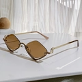 Fashionable tan rhombus sunglasses with brown rhinestone trim and golden metal temples - Transparent Light Tea