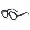 Fashionable oversized round black frame sunglasses with thick retro glossy finish - Black Frame