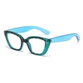 Lunettes de soleil œil de chat avec monture tortue verte et branches bleu clair - Monture Cyan Léopard Verres Transparents