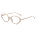 Retro oval cat-eye sunglasses in light beige acetate frame with blue tinted lenses - Beige Frame