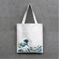 White canvas tote bag featuring classic Japanese Great Wave off Kanagawa woodblock print - White (Great Wave Print)
