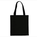 Flat lay of a plain black canvas tote bag with long handles on white background - Black Shoulder Bag with Zipper