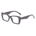 Chic matte dark grey square glasses frame with vertical silver metal studs for women - Grey Frame