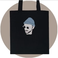 Borsa tote in tela nera con illustrazione di personaggio con berretto blu e occhiali - Modello di personaggio maschile nero