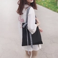 Borsa tote in tela nera con nastri a quadretti per uno stile minimalista - Borsa Nera con Fiocco