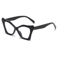Fashionable black butterfly frame sunglasses with chunky geometric design and clear lenses - Black Frame