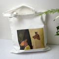 Sac fourre-tout en toile blanche avec illustration artistique de cerf et doubles poignées - Motif de Cerf Silencieux / Blanc