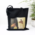 Sac fourre-tout noir en toile avec illustration artistique de cerf et doubles poignées - Motif de Cerf Silencieux / Noir