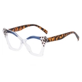 Cat eye sunglasses with clear frames, blue accent stripes and tortoiseshell temples - Transparent Blue Demi Frame