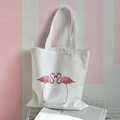 Minimalistische witte canvas tas met roze flamingo print en dubbele schouderbanden - Flamingo Patroon (E854) / Wit