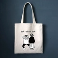 Minimalistische gebroken witte canvas draagtas met zwarte cartoonillustratie - Wit