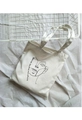 Off-white canvas tote bag with abstract face print and Seeing isn't everything text - White With Portrait Illustration