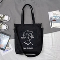 Sac fourre-tout en toile noire avec portrait artistique et bandoulière réglable - Dudu Fille Noir (Double Usage)