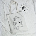 Weiße Stofftasche aus Segeltuch mit minimalistischer schwarzer abstrakter Gesichtsgrafik - Abstraktes Porträt Weiße Tasche