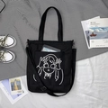 Sac fourre-tout noir en toile avec motif dessin animé et bandoulière amovible - Curiosité Noir (Double Usage)