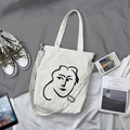 Sac fourre-tout en toile blanche avec portrait artistique et bandoulière amovible - Glamour Frais Blanc (Double Usage)
