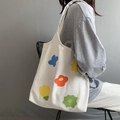 Witte canvas tas met kleurrijke abstracte bloemenprint en brede schouderband - Vest Stijl Wit