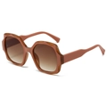 Retro wave frame square sunglasses with gradient lenses and oversized fashion design - Pink Tea Frame Tea Lens