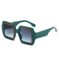 Classic oversized square sunglasses with dark green frames and orange inner line detail - Green Tea Frame Gray Lens