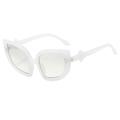 White cat-eye sunglasses with thick frames and oversized star-shaped temple details - White Frame Gradient Silver Mirror Lens