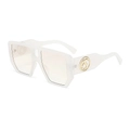 Stylish square oversized sunglasses with white translucent frames and gold S-logo details - Jelly White Frame Silver Mirror Lens