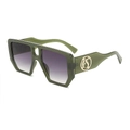 Fashionable square army green oversized sunglasses with double bridge and gold S logo - Jelly Green Frame Grey Lens